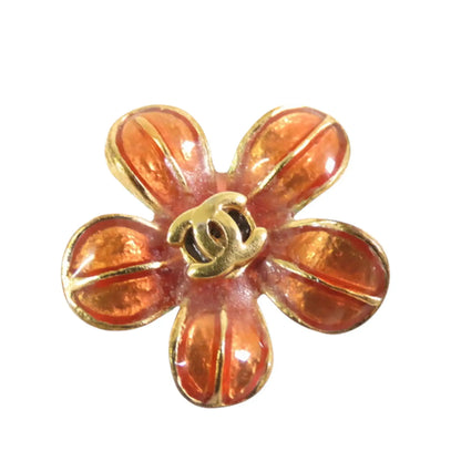 Chanel Gold Plated Resin CC Flower Push Back Earrings