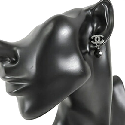 Chanel CC Silver Plated Bead Drop Push Back Earrings