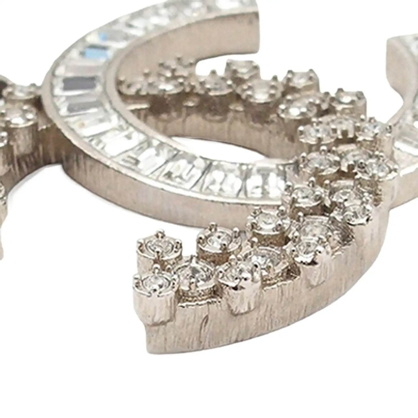 Chanel CC Silver Plated Rhinestones Pendant Necklace