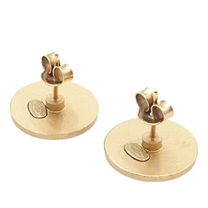Chanel Gold Plated CC Rhinestone Round Push Back Earrings
