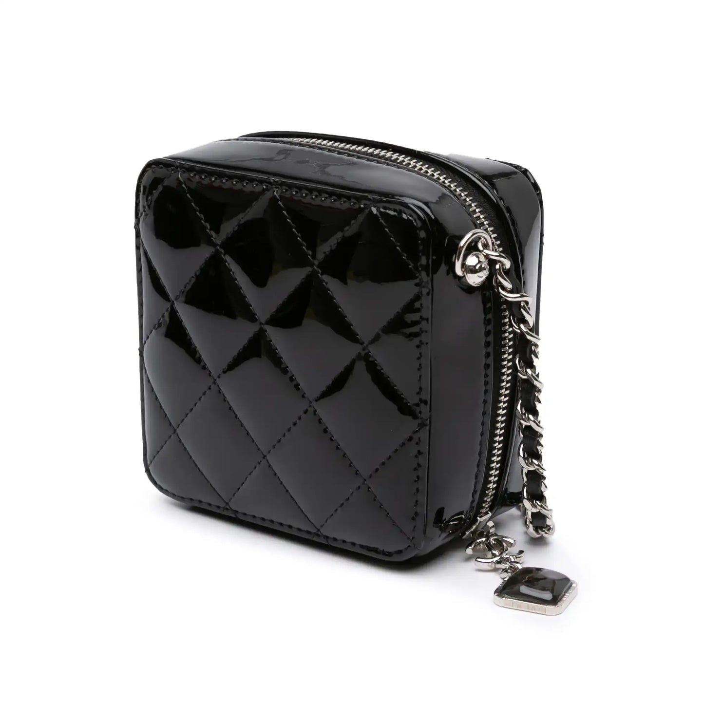 Chanel CC Quilted Patent Diamond Resin Clutch With Chain