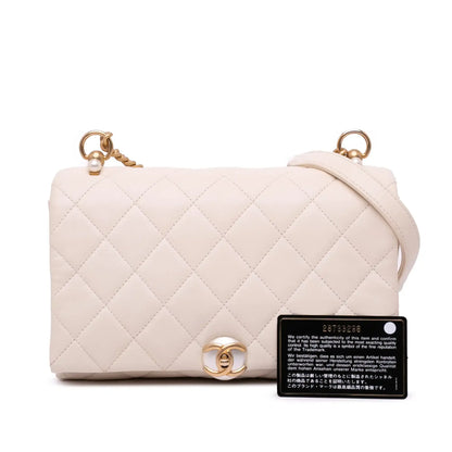 Chanel Quilted Calfskin Pearl CC Accordion Flap