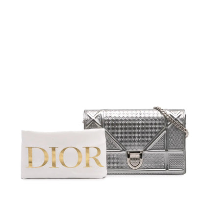 Dior Metallic Patent Microcannage Diorama Wallet on Chain