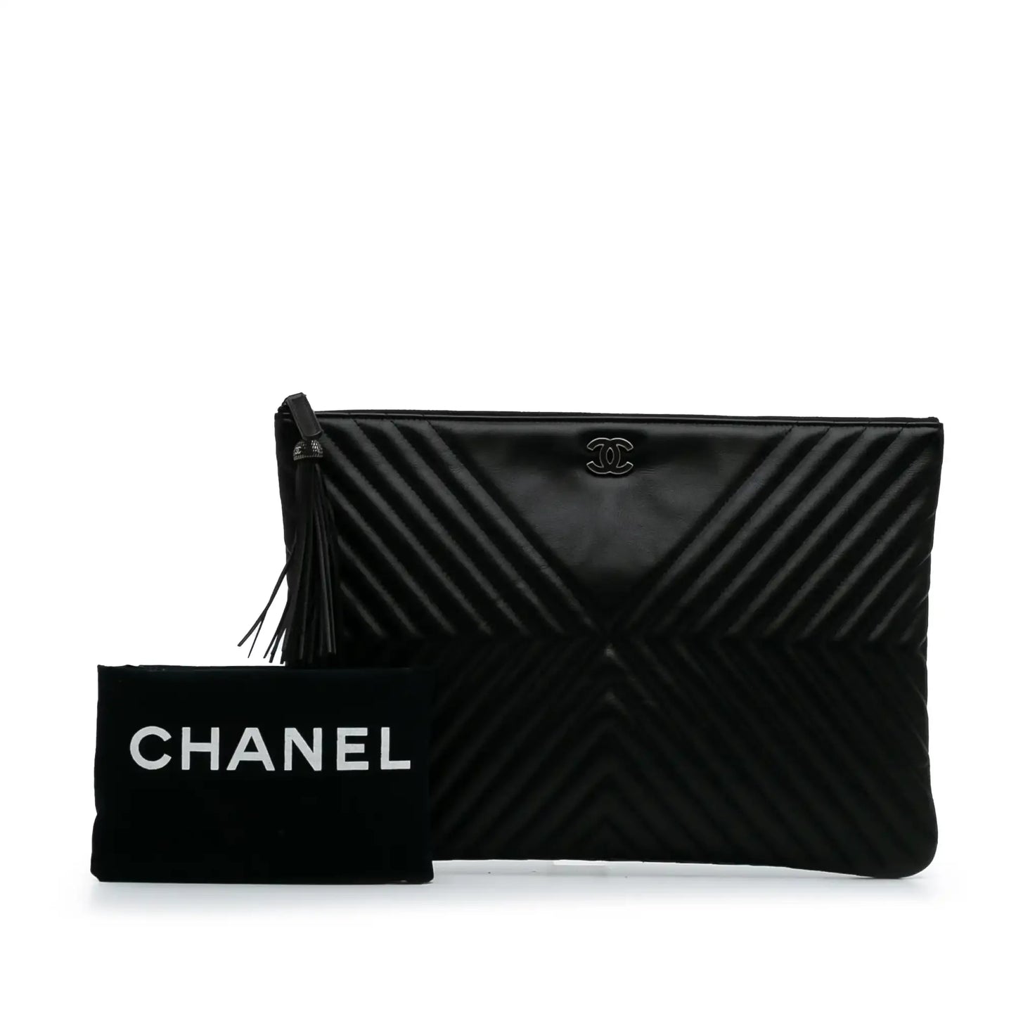 Chanel Large Diagonal Chevron Calfskin Tassel O Case Clutch