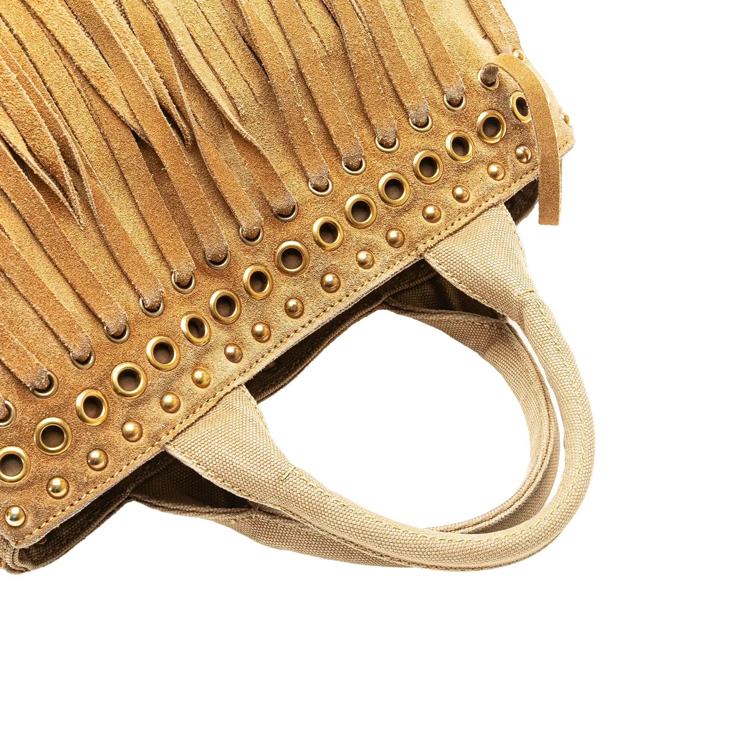 Prada Canvas and Suede Fringed Canapa Handbag