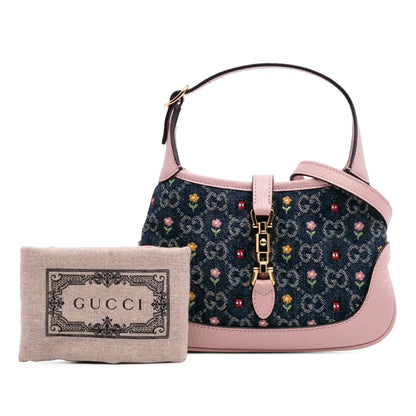 Gucci Limited Edition Mini GG Embroidered Denim Floral Jackie 1961 Crossbody