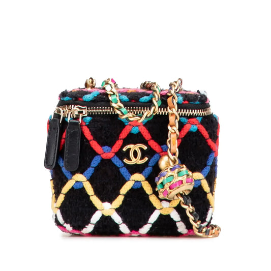 Chanel Mini Multicolor Tweed CC Pearl Crush Vanity Case with Chain