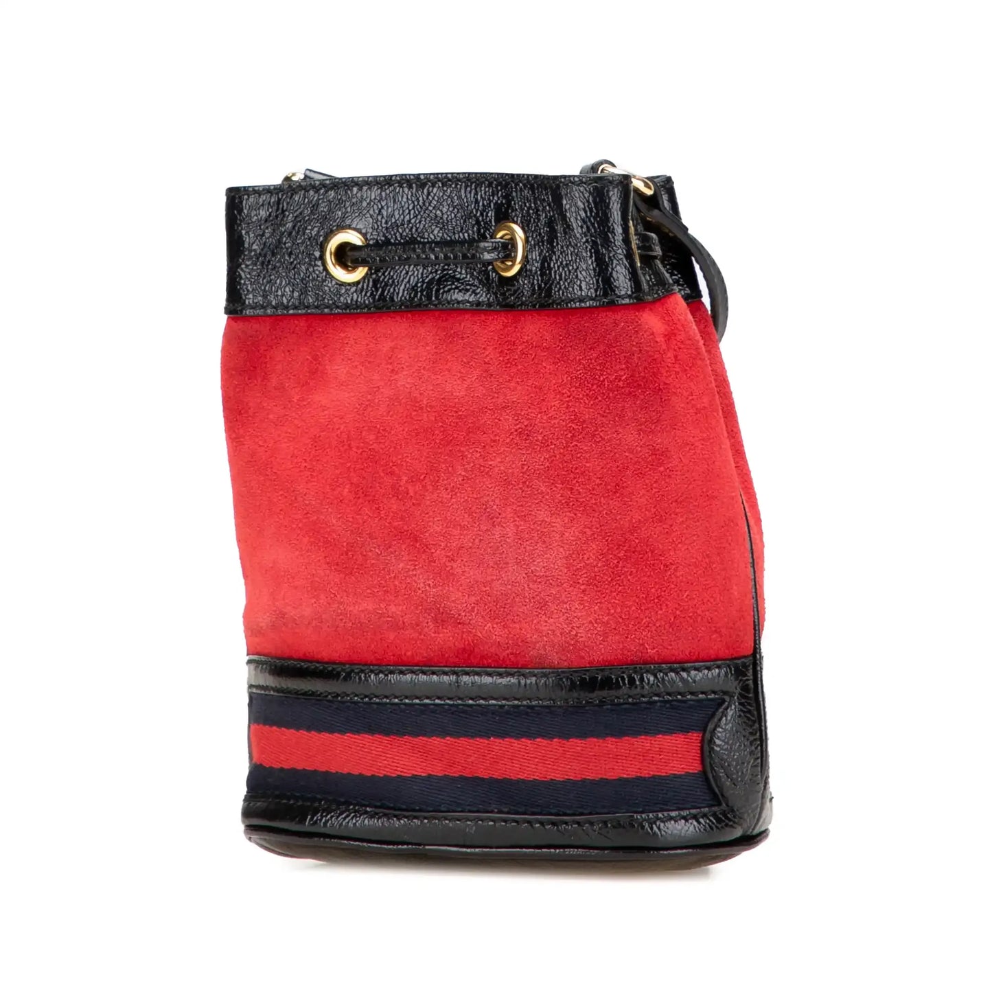 Gucci Mini Suede and Patent Web Ophidia Bucket Bag