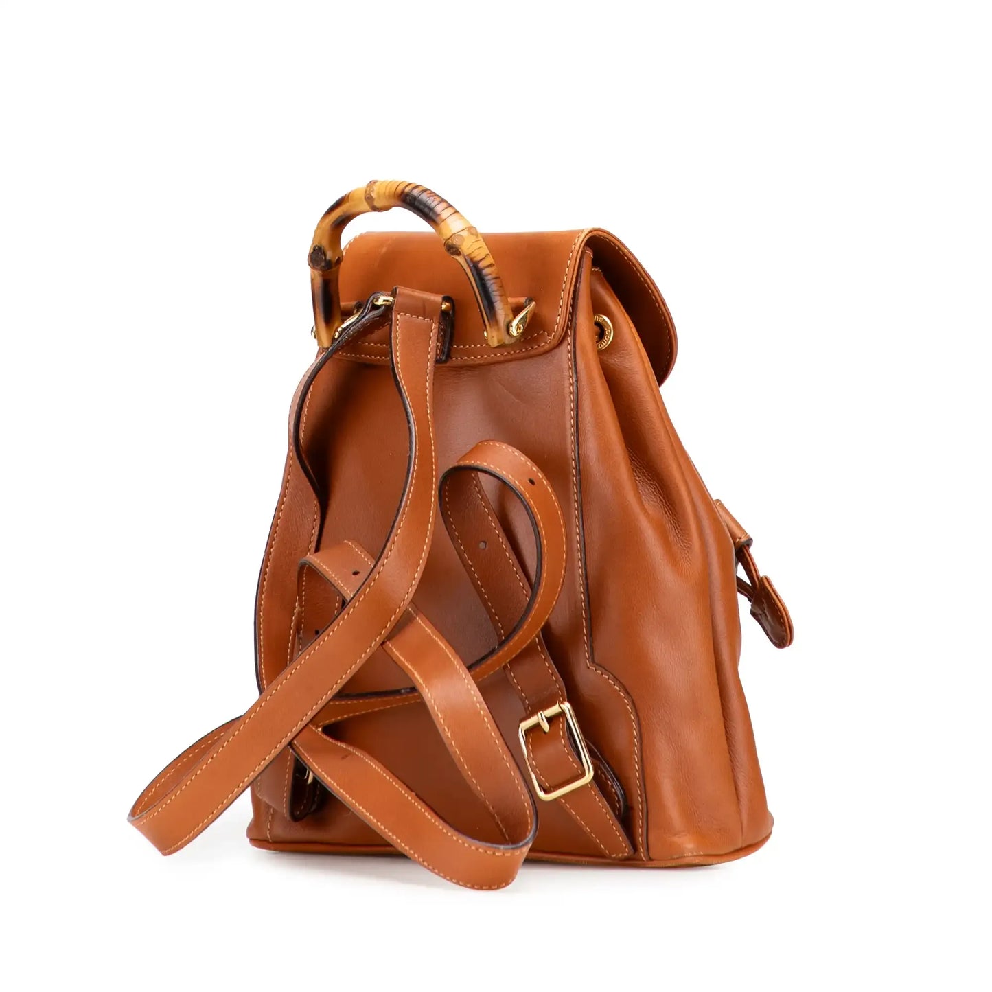 Gucci Leather Bamboo Drawstring Backpack