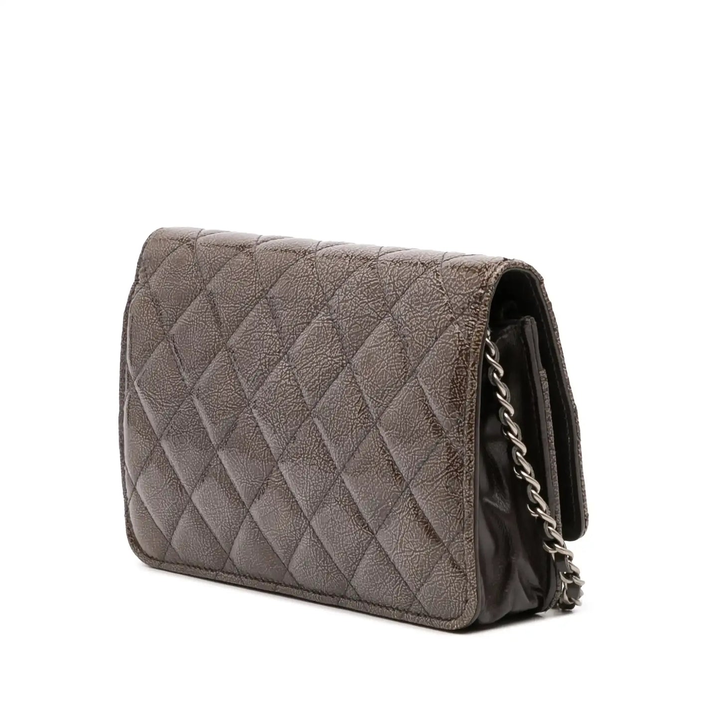 Chanel CC Quilted Shiny Crumpled Calfskin Wallet on Chain