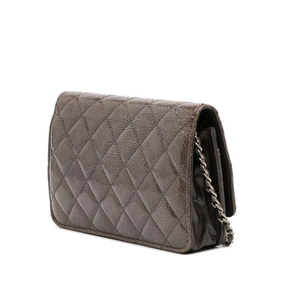 Chanel CC Quilted Shiny Crumpled Calfskin Wallet on Chain