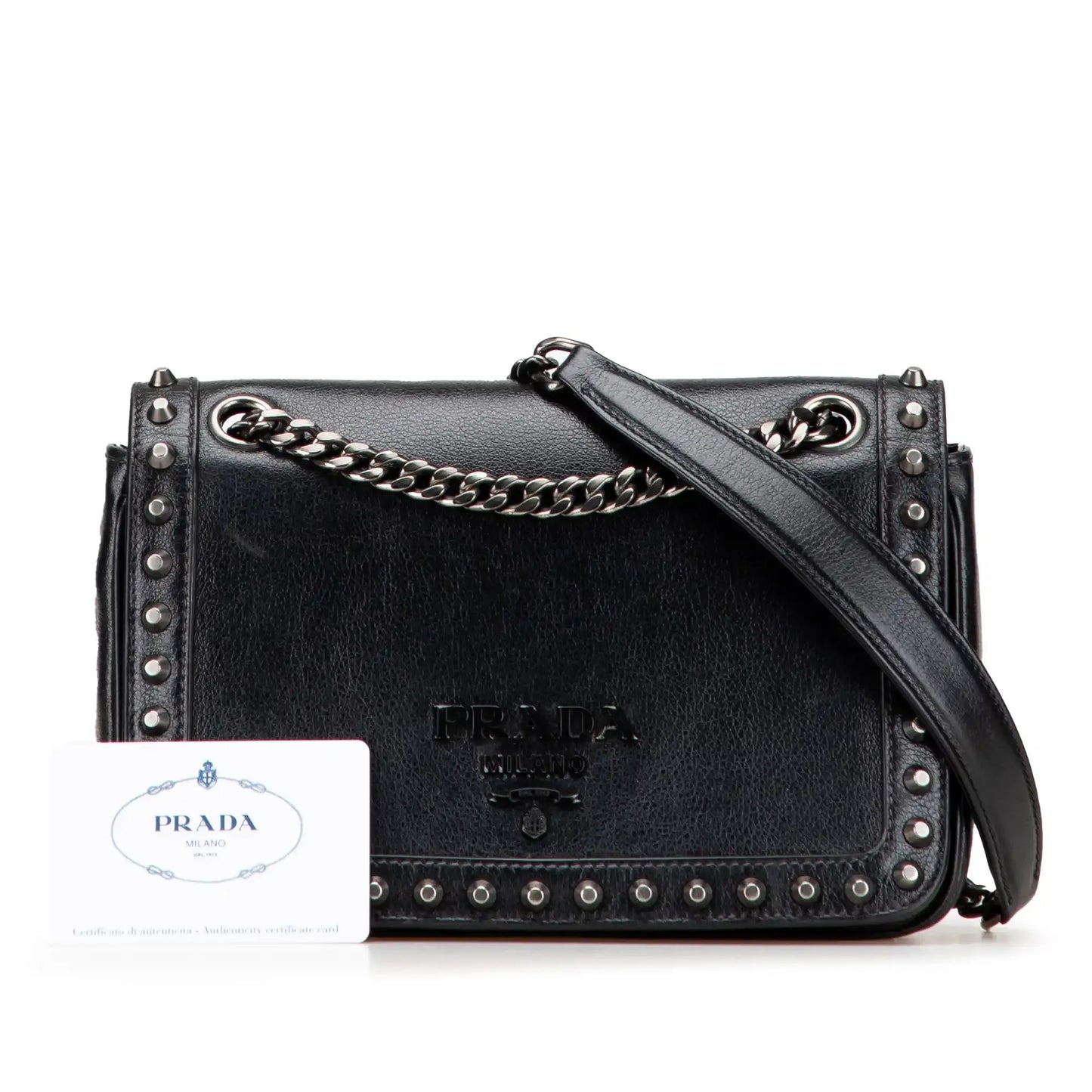 Prada Small Studded Glace Calf Chain Flap