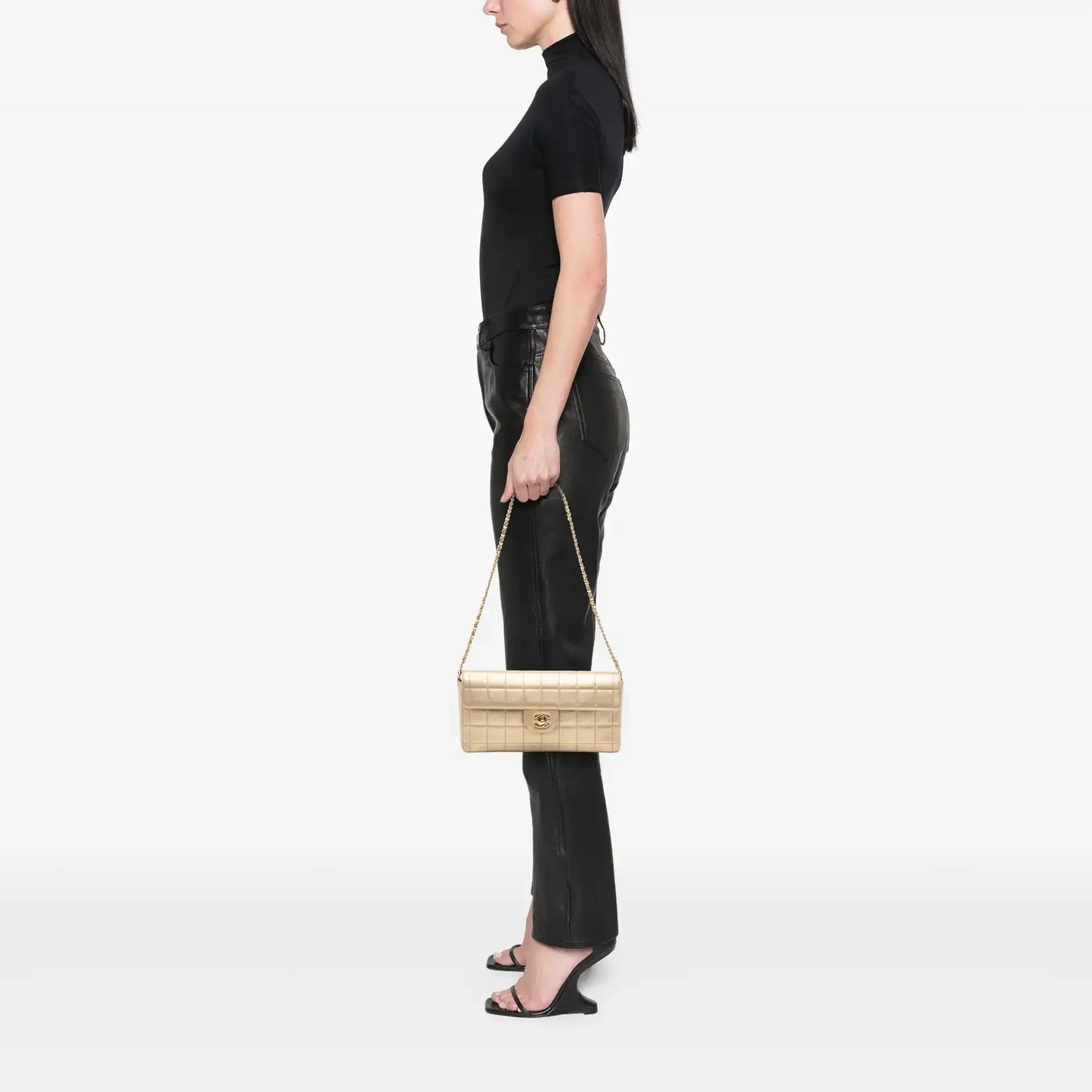 Chanel CC Metallic Lambskin Choco Bar East West Flap
