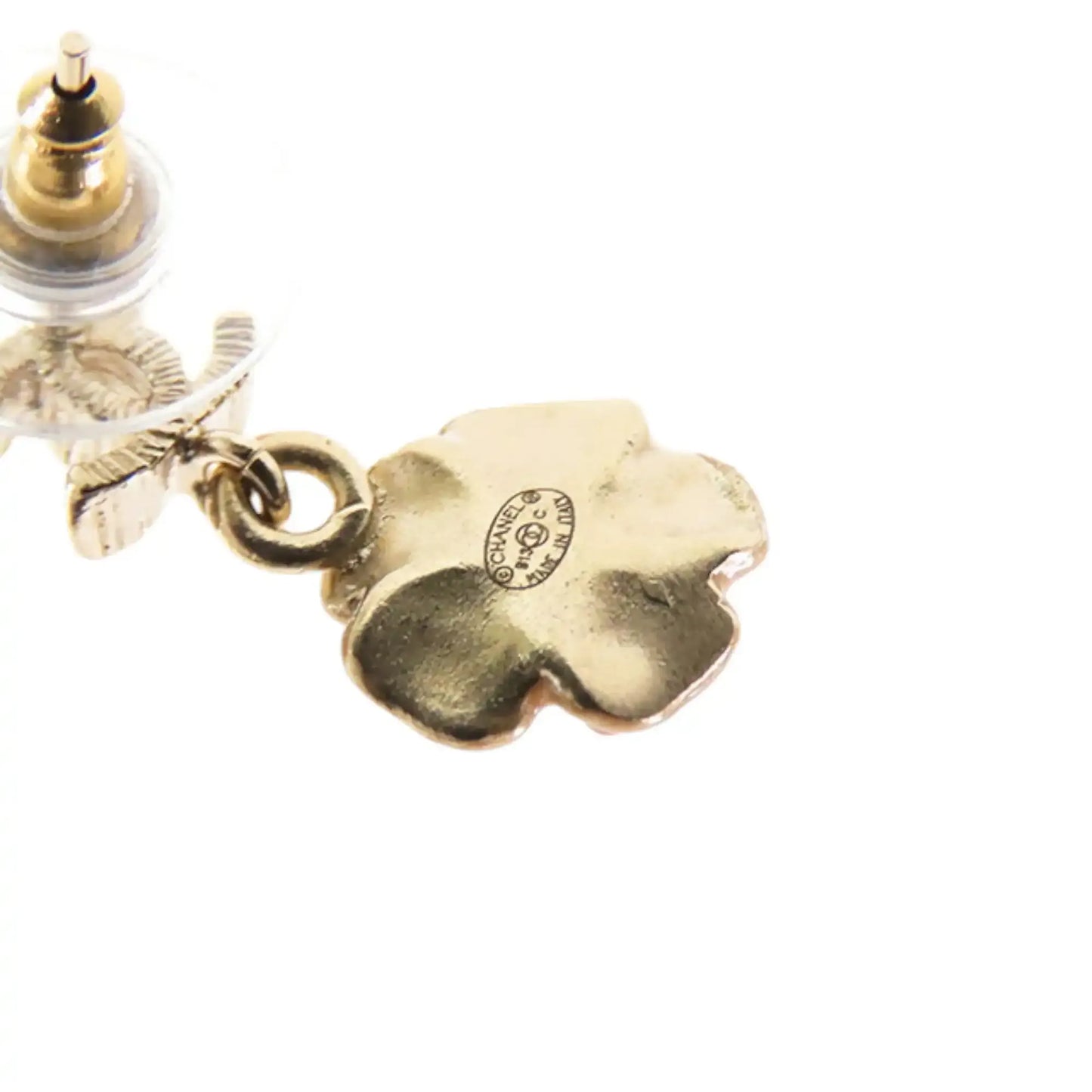 Chanel Gold Plated Enamel and Rhinestone CC Flower Drop Push Back Earrings