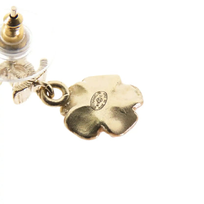 Chanel Gold Plated Enamel and Rhinestone CC Flower Drop Push Back Earrings
