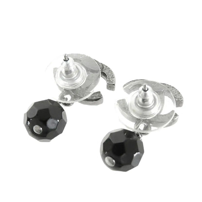 Chanel CC Silver Plated Bead Drop Push Back Earrings