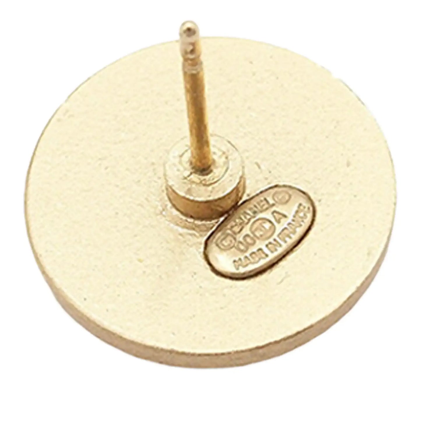 Chanel Gold Plated CC Rhinestone Round Push Back Earrings