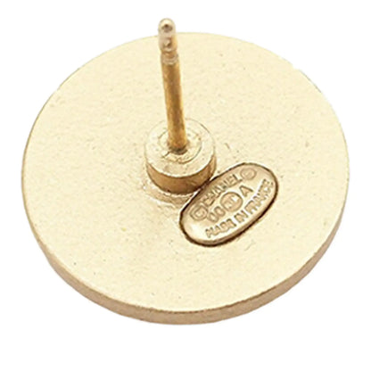 Chanel Gold Plated CC Rhinestone Round Push Back Earrings