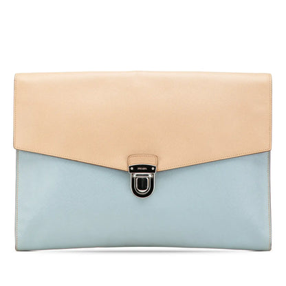 Prada Bicolor Saffiano Envelope Pushlock Clutch