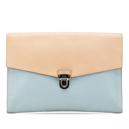 Prada Bicolor Saffiano Envelope Pushlock Clutch