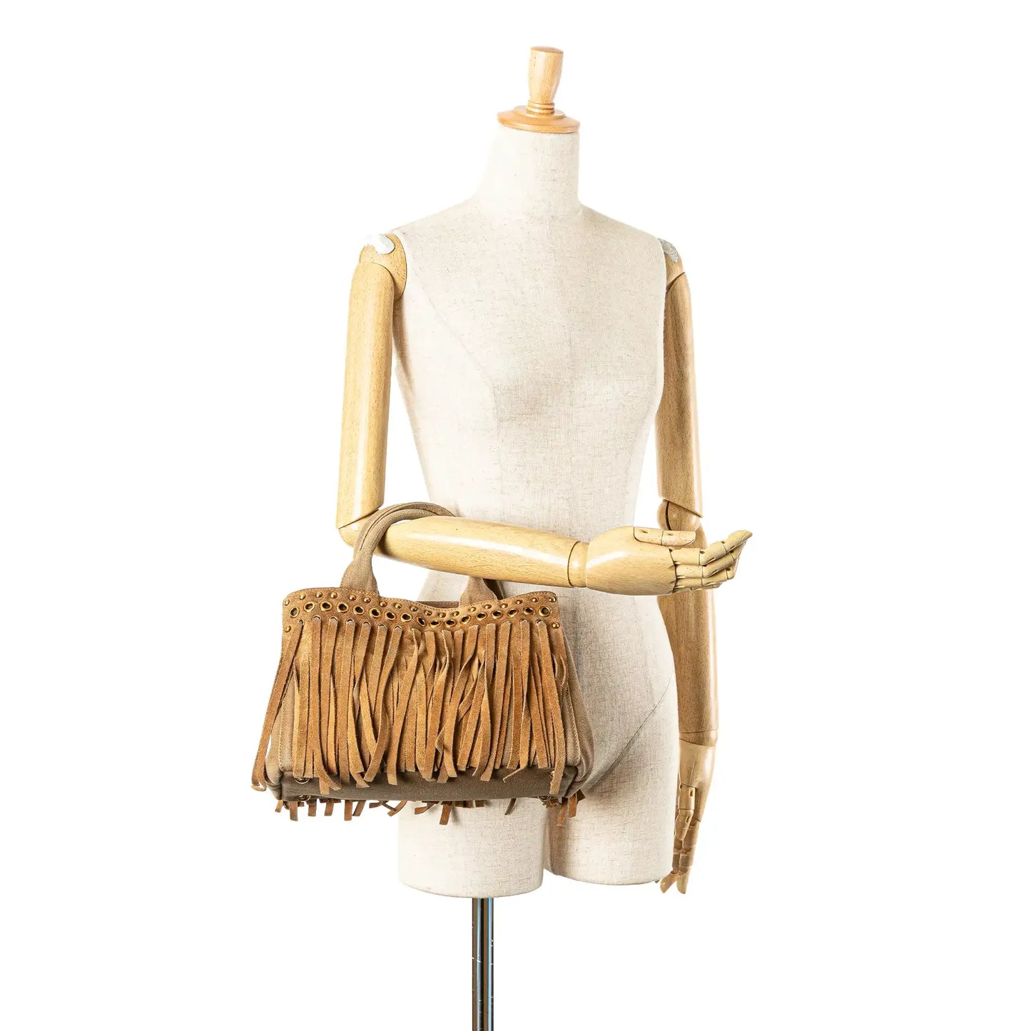 Prada Canvas and Suede Fringed Canapa Handbag