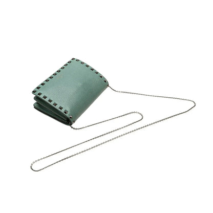 Valentino Pebbled Calfskin Rockstud Wallet On Chain
