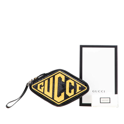 Gucci Patent and Rubber Game Patch Logo Wristlet Bag
