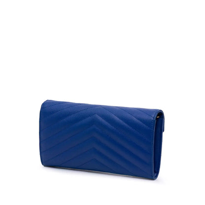 Saint Laurent Grain De Poudre Matelasse Chevron Monogram Flap Wallet