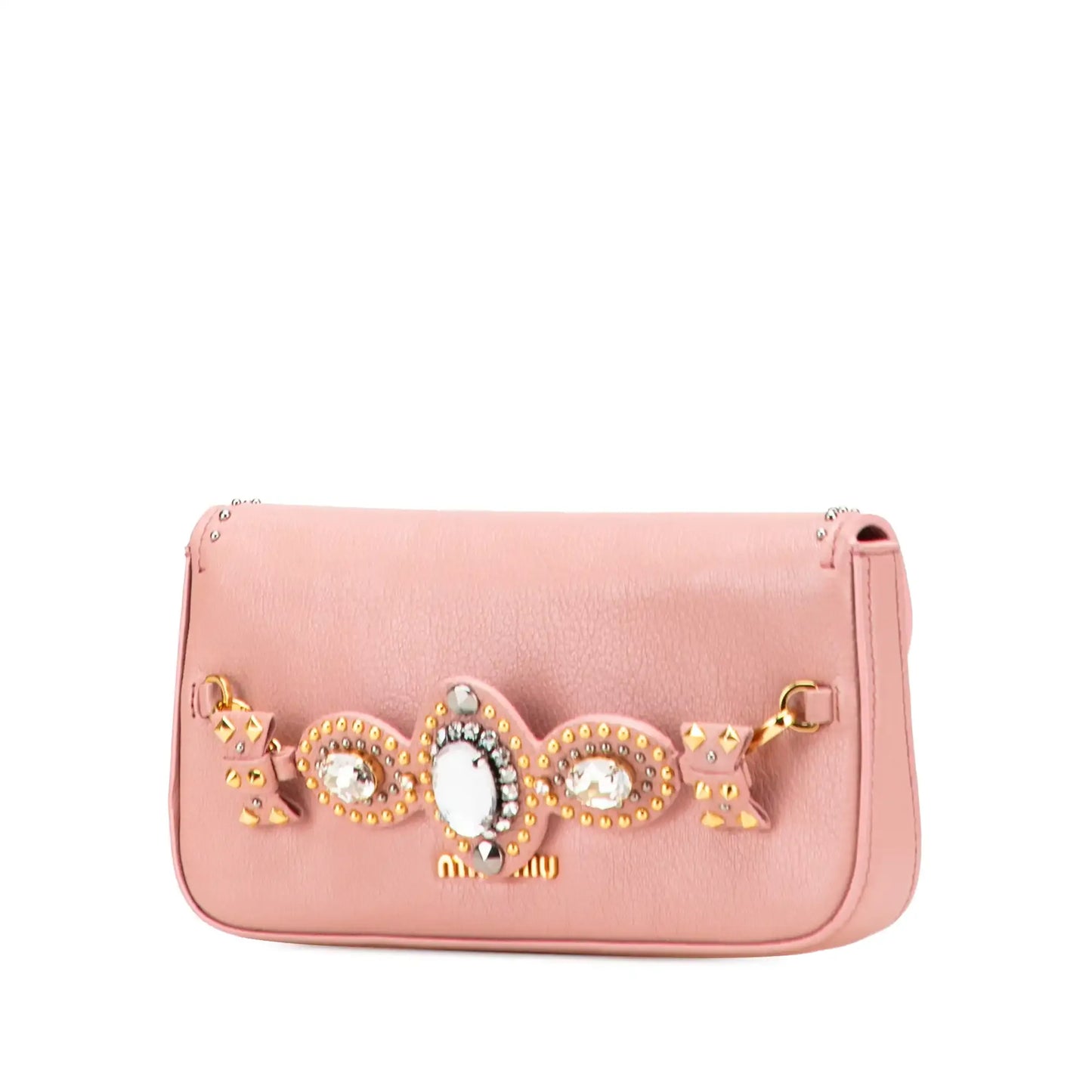Miu Miu Goatskin Madras Crystal Studded Clutch