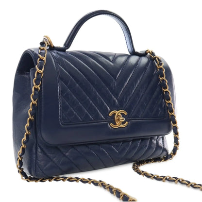 Chanel CC Chevron Aged Calfskin Top Handle Flap
