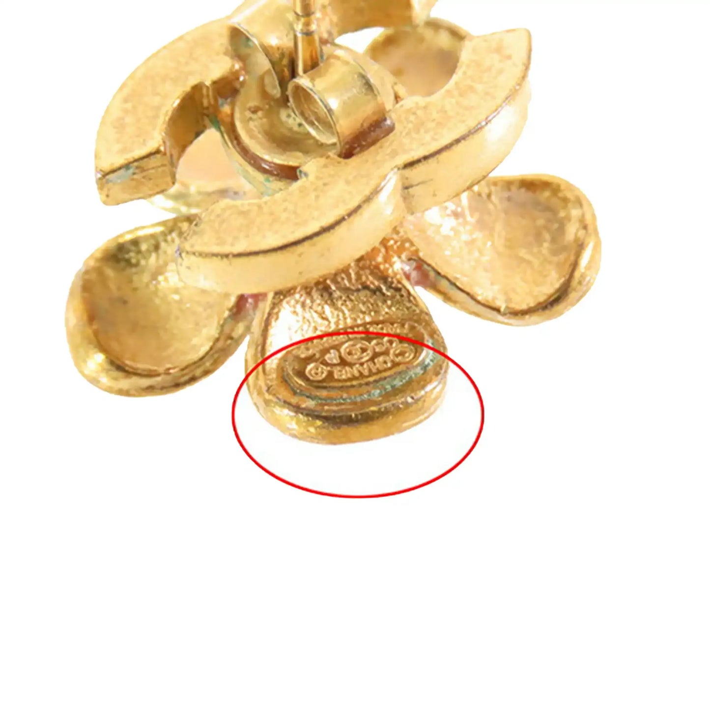 Chanel Gold Plated Resin CC Flower Push Back Earrings