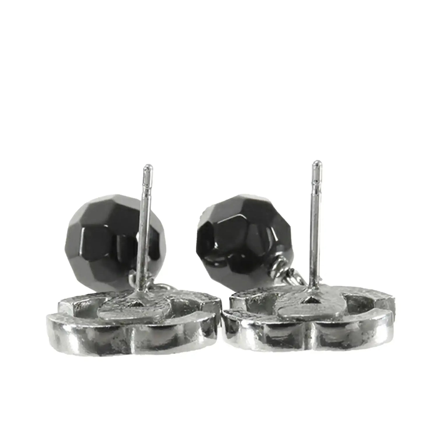 Chanel CC Silver Plated Bead Drop Push Back Earrings
