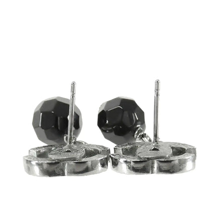 Chanel CC Silver Plated Bead Drop Push Back Earrings