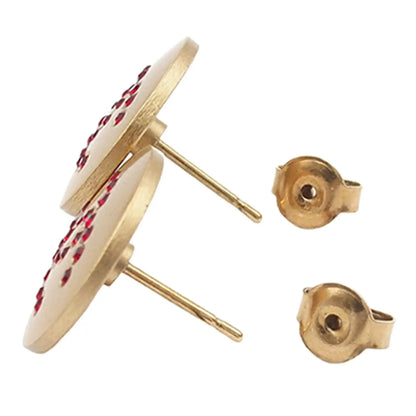 Chanel Gold Plated CC Rhinestone Round Push Back Earrings