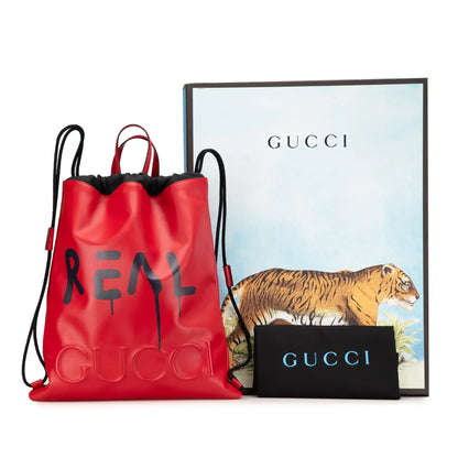 Gucci Leather Gucci Ghost Drawstring Backpack