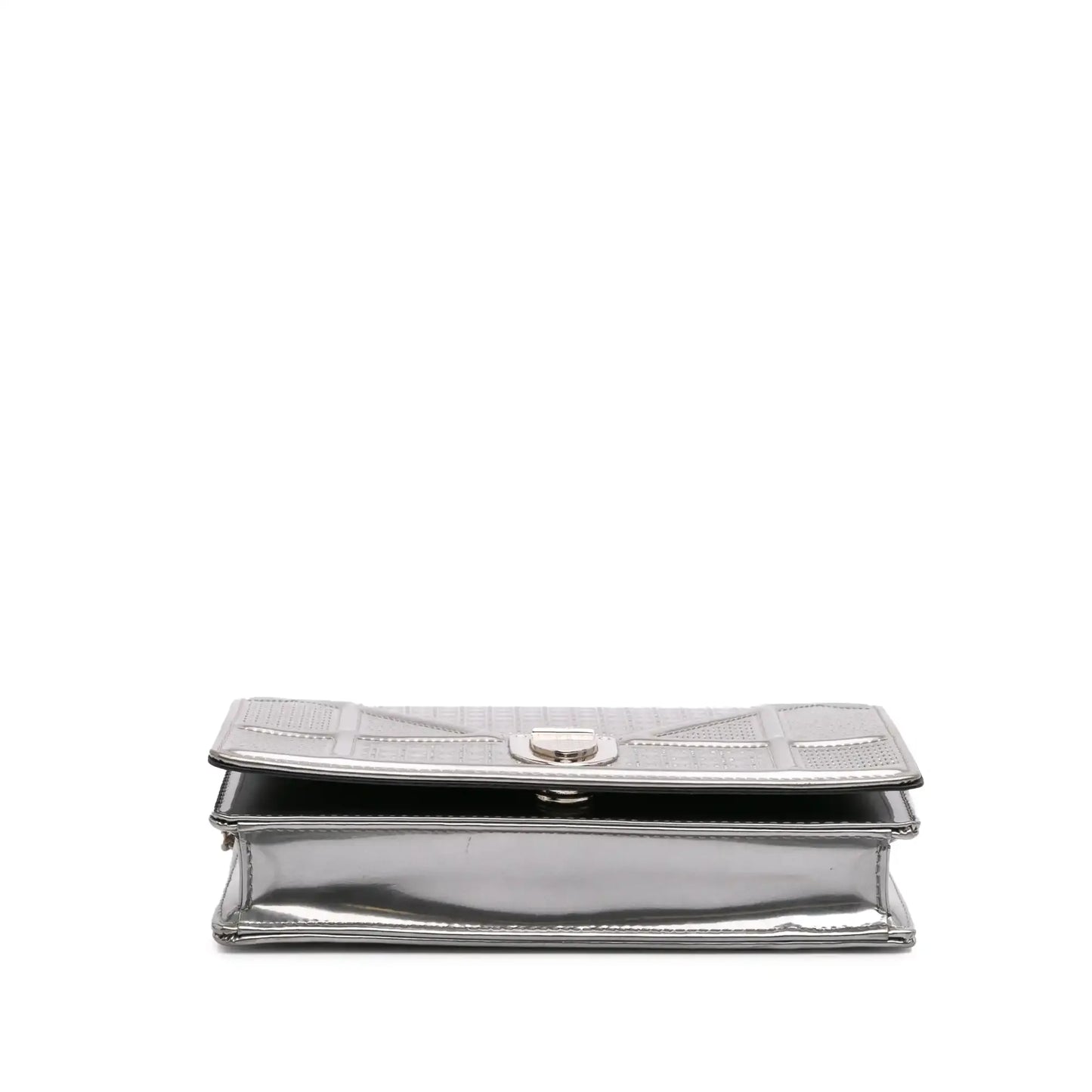 Dior Metallic Patent Microcannage Diorama Wallet on Chain