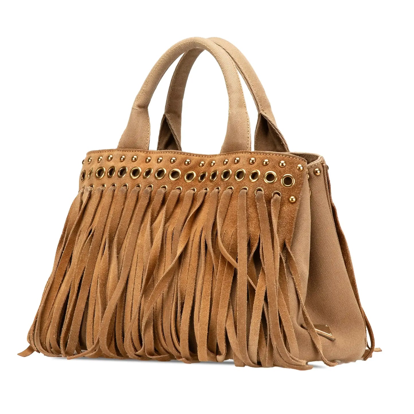 Prada Canvas and Suede Fringed Canapa Handbag