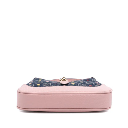 Gucci Limited Edition Mini GG Embroidered Denim Floral Jackie 1961 Crossbody