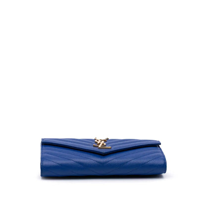 Saint Laurent Grain De Poudre Matelasse Chevron Monogram Flap Wallet