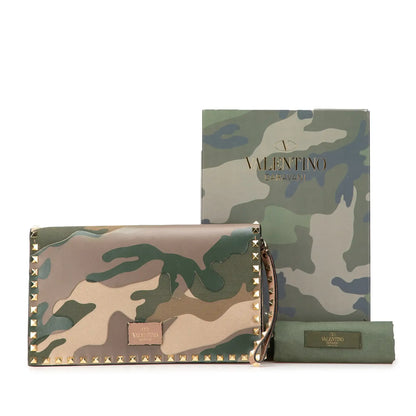 Valentino Canvas and Nappa Camouflage Rockstud Wristlet Clutch