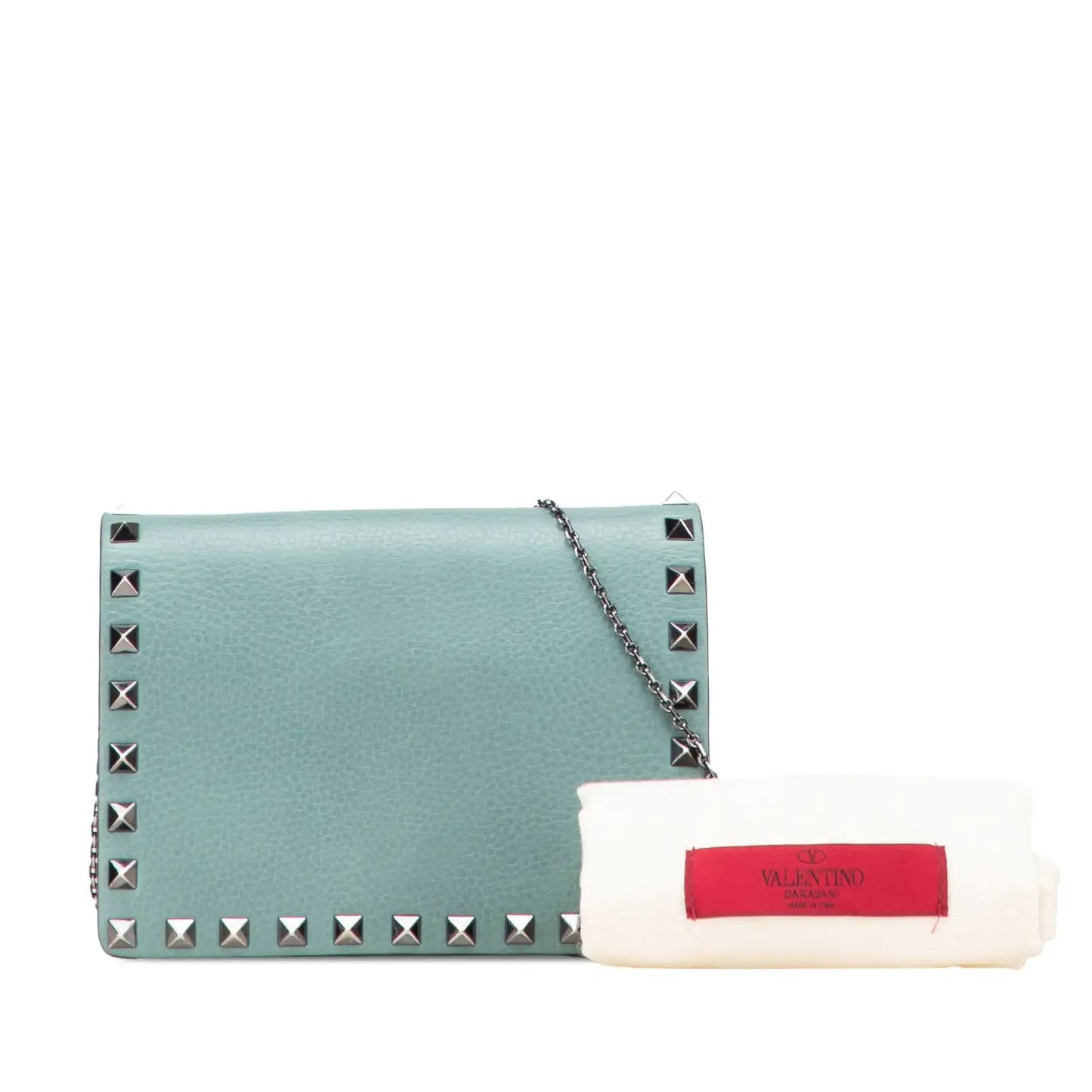 Valentino Pebbled Calfskin Rockstud Wallet On Chain