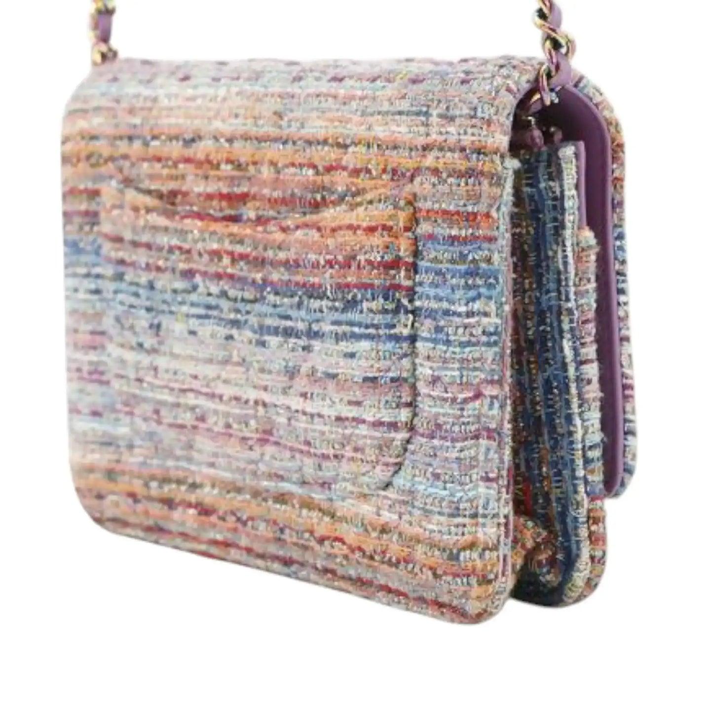 Chanel CC Quilted Tweed Rainbow Hardware Wallet on Chain