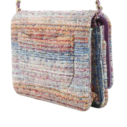 Chanel CC Quilted Tweed Rainbow Hardware Wallet on Chain
