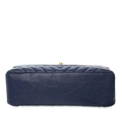 Chanel CC Chevron Aged Calfskin Top Handle Flap