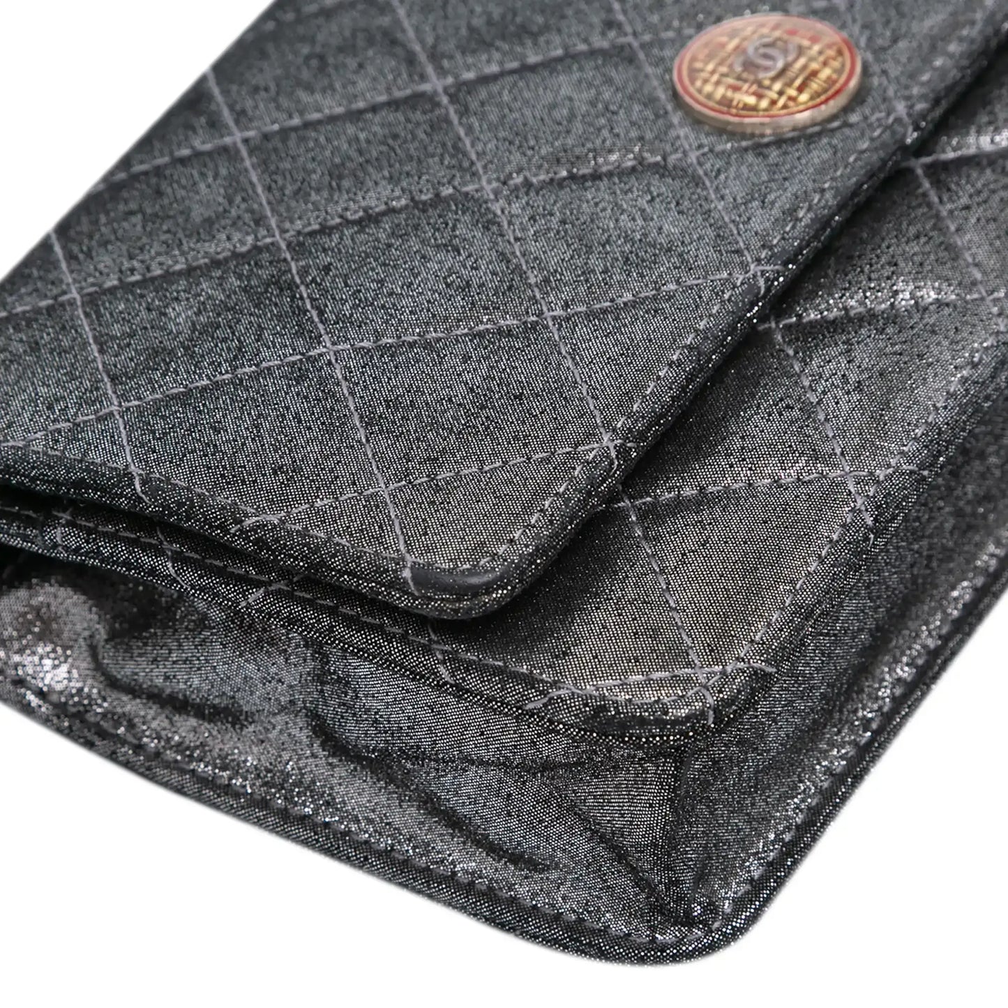 Chanel Quilted Iridescent Lambskin Tartan Button Wallet On Chain