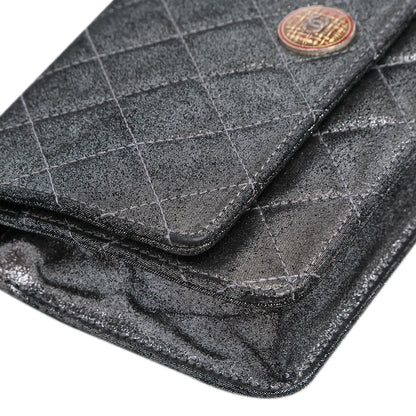 Chanel Quilted Iridescent Lambskin Tartan Button Wallet On Chain