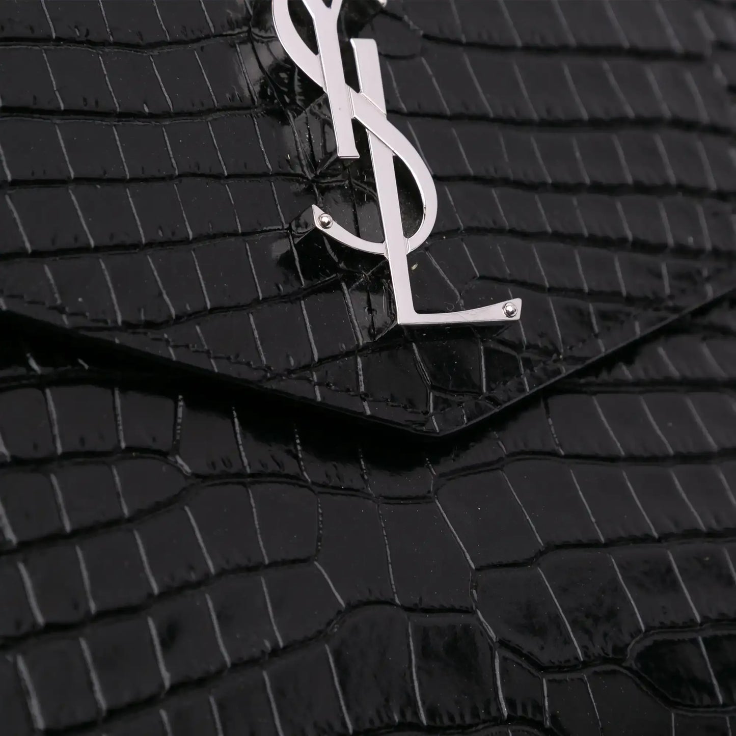 Saint Laurent Croc Embossed Patent Leather Uptown Pouch
