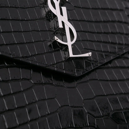 Saint Laurent Croc Embossed Patent Leather Uptown Pouch