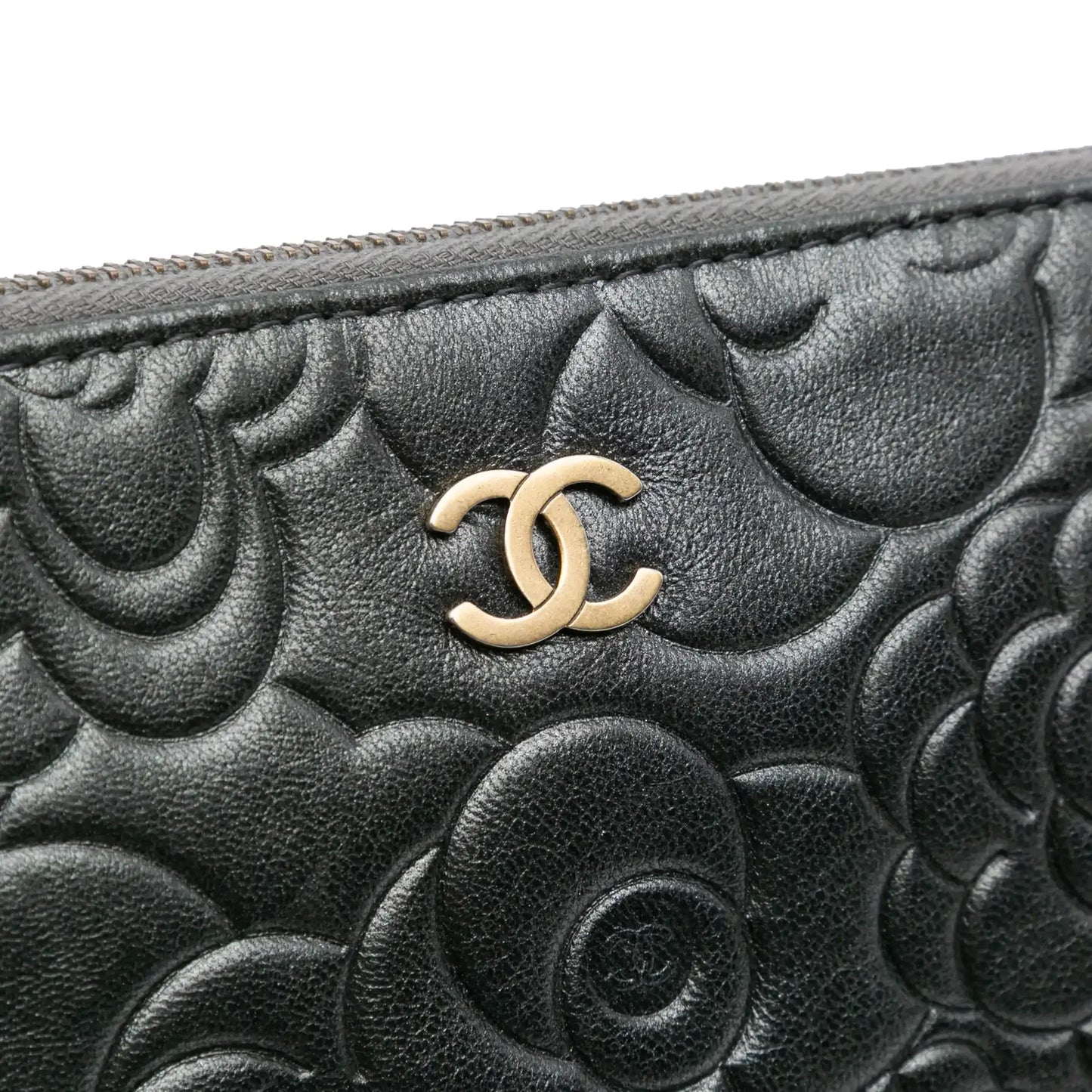 Chanel Large CC Embossed Lambskin Camellia O Case Clutch