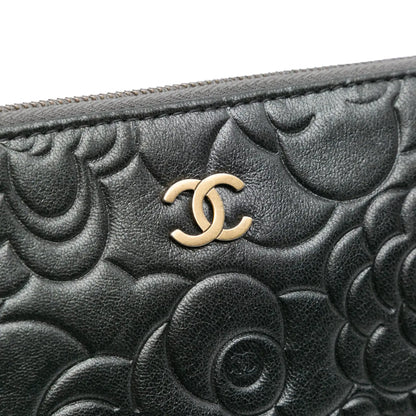 Chanel Large CC Embossed Lambskin Camellia O Case Clutch